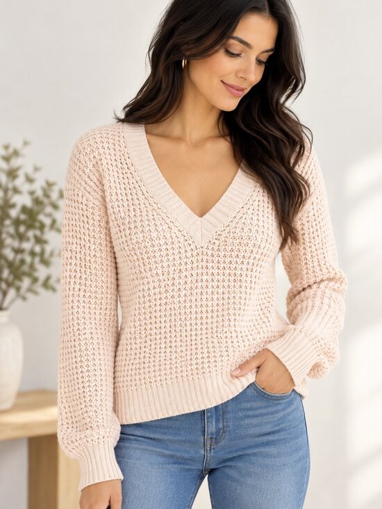 J. Crew Sweaters - J.Crew Cotton Crochet Knit V-Neck Sweater Blush Pink XS